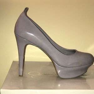 Jessica Simpson patent leather gray platform.